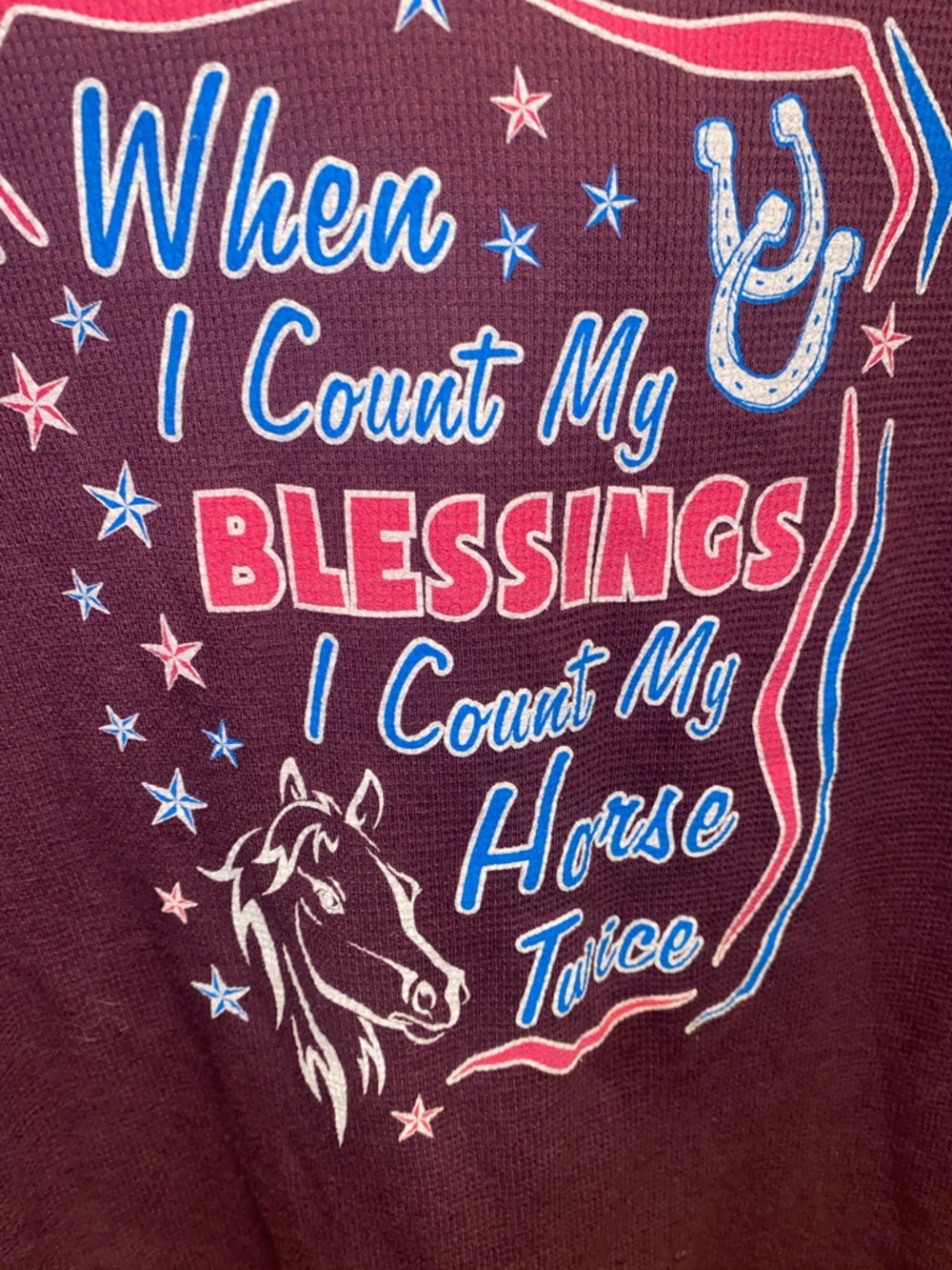 When I Count My Blessings I Count My Horse Twice Thermal Hoodie - Burgundy Large